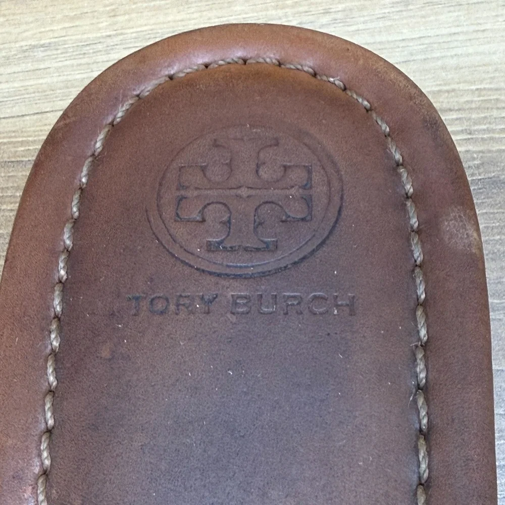 Tory Burch Miller Sandals 9.5 Royal Tan Leather Vacation Resort Flip Flops